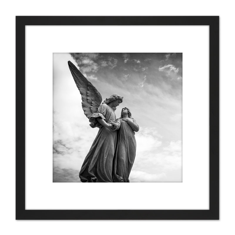 Angel Statues Black White Photo - Single Picture Frame Print