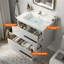 Ensemble de meuble-lavabo mural 24 po avec 2 tiroirs cannelés - meuble-lavabo mural moderne avec poignées en métal noir, blanc-838549468
