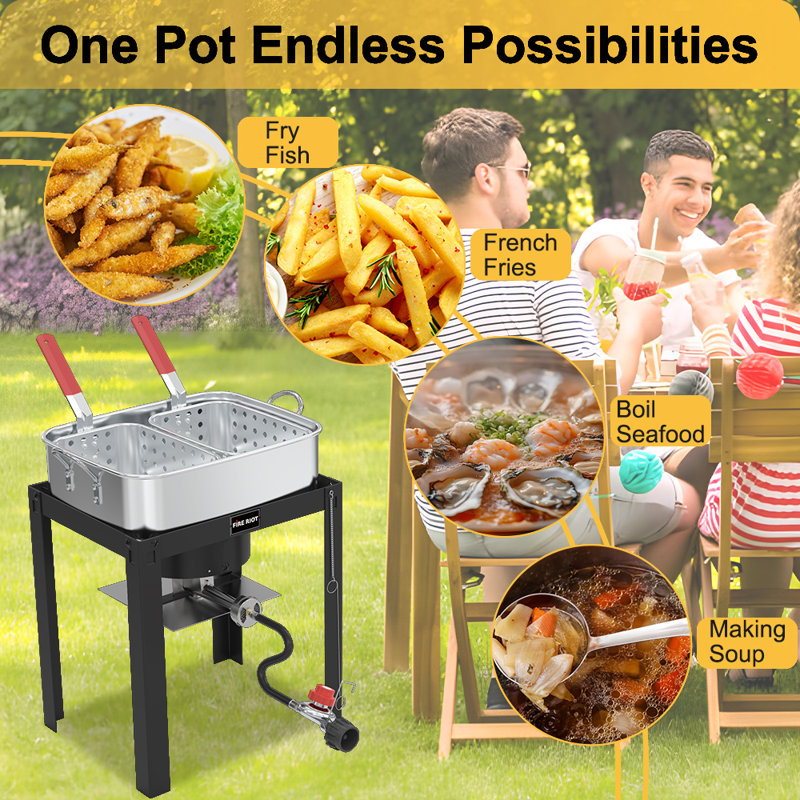 18QT Outdoor Fish Fryer Set with Dual Baskets, Heavy-Duty Aluminum Deep Fryer with 50,000 BTU Burner, Steel Frame 0–10PSI Regulator