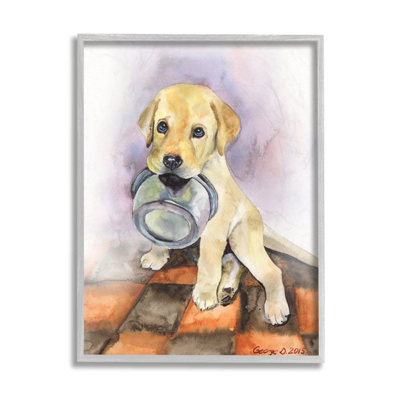 Carreaux affamés chiot labrador orange, H 20 po x l 16 po, Estampe numérique Farmhouse