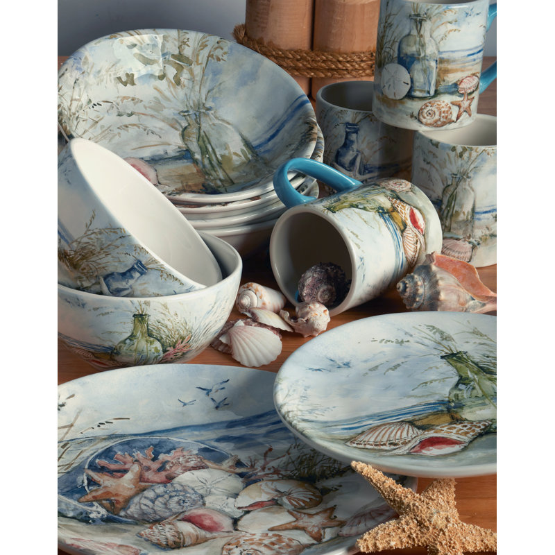 Colorful Ceramic Coastal Landscape 16-Piece Dinnerware Set