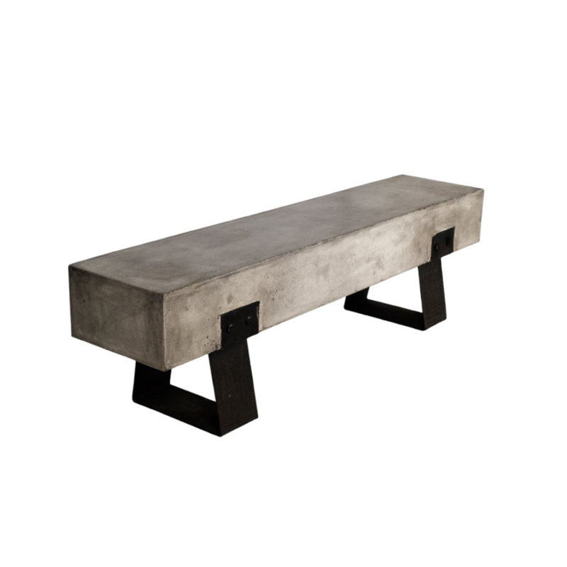 Raynham 75" Gray and Black Metal and Concrete Indoor Outdoor Bench