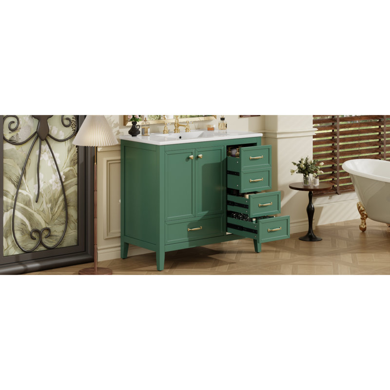 Meuble-lavabo en bois massif avec lavabo en céramique pour un rangement élégant dans les salles de bain modernes