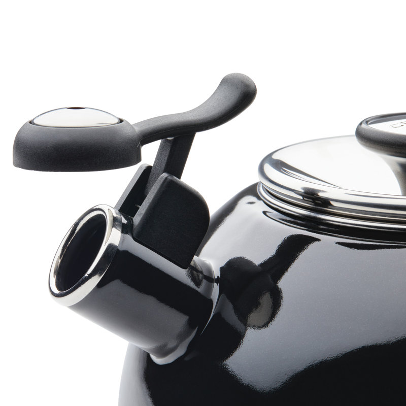 Enamel On Steel Whistling Induction Teakettle with Flip-Up Spout, 2-Quart, Black