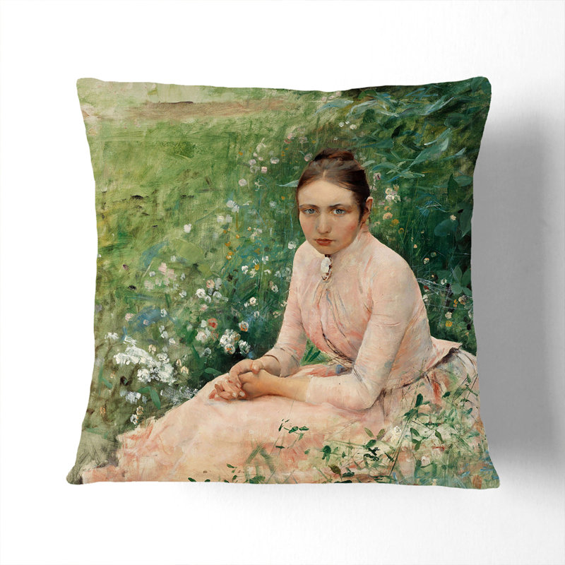 Portrait Of A Young Woman By Bruno Liljefors Square Throw Cushion, 55cm H x 55cm W x 20cm D