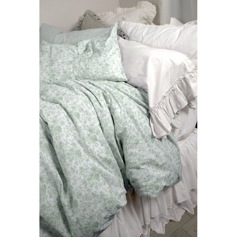 French Toile Linen Print Sham Set, Sage, King
