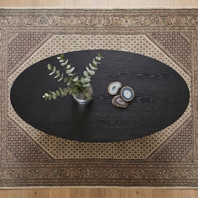 Aurelia Modern Oval Coffee Table With Architectural Slab Base, Wood Black