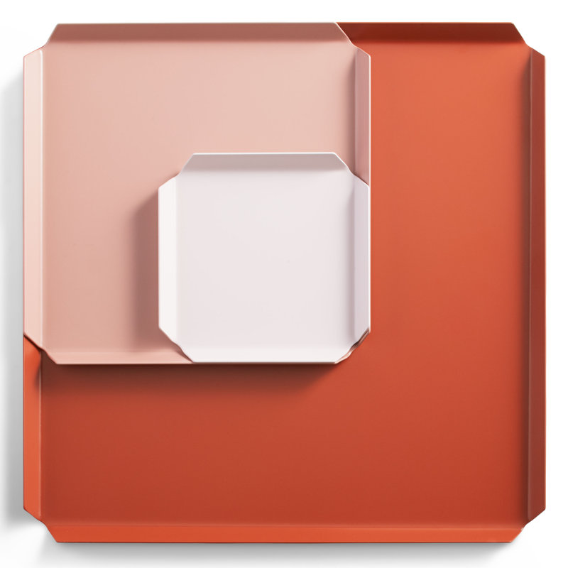 Square Decorative Tray, Orange/Pink/White