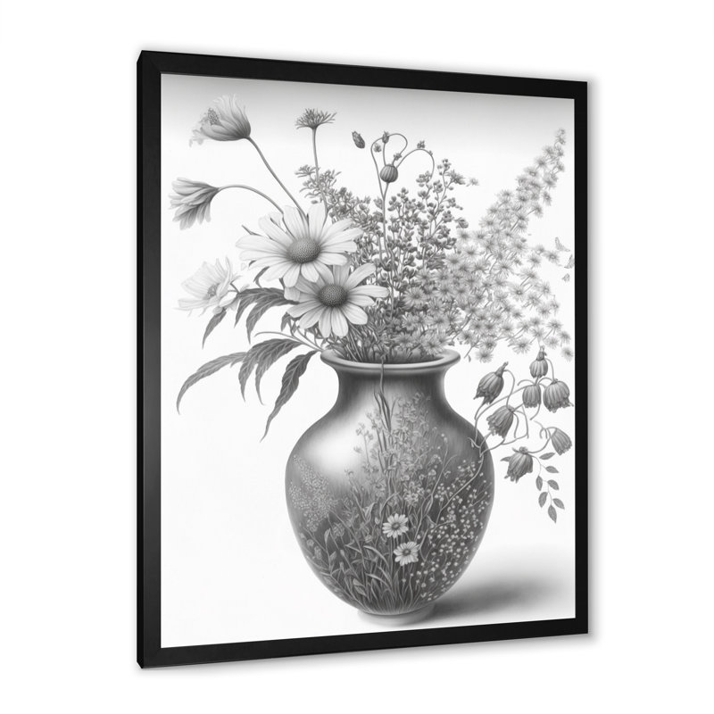 Nature morte au crayon monochrome noir et blanc II - reproduction sur toile, H 20 po x l 12 po x P 1 po, Cadre photo noir
