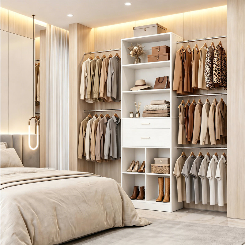 Multi-Functional Storage Cabinet With Rods & Drawers, White