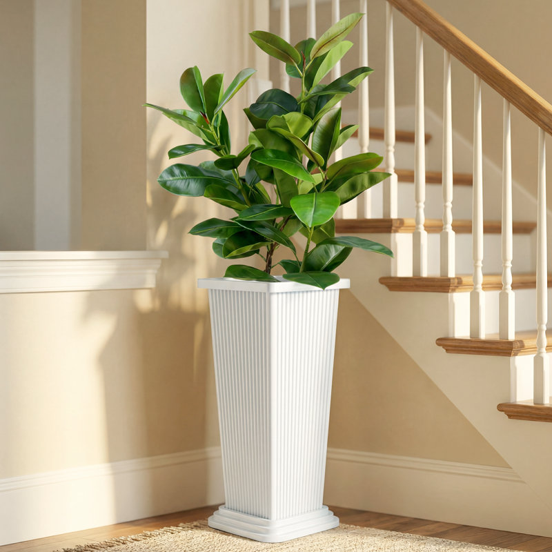 Tall Planter 2 Pairs - 4 Pieces Large Indoor and Outdoor Planters for Front Porch and Patio, White