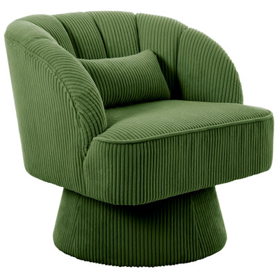 Fauteuil pivotant moderne à 360° en velours, style tonneau – Dossier rayé et rembourrage moelleux, fauteuil rond confortable pour salon, chambre ou coin lecture