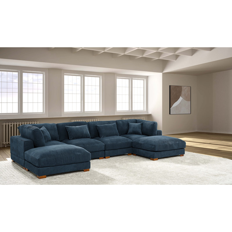 Andreco Corduroy U-Shaped Sectional, Dark Blue Corduroy