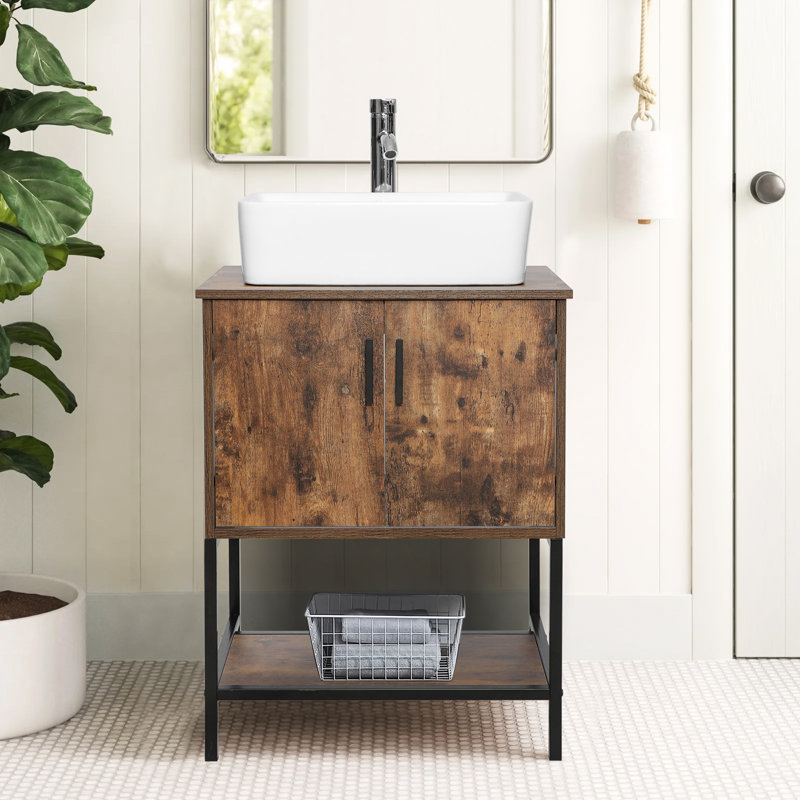 Urenna 24" Single Bathroom Vanity Set with Ceramic Sink, Water Saving Faucet, Brown