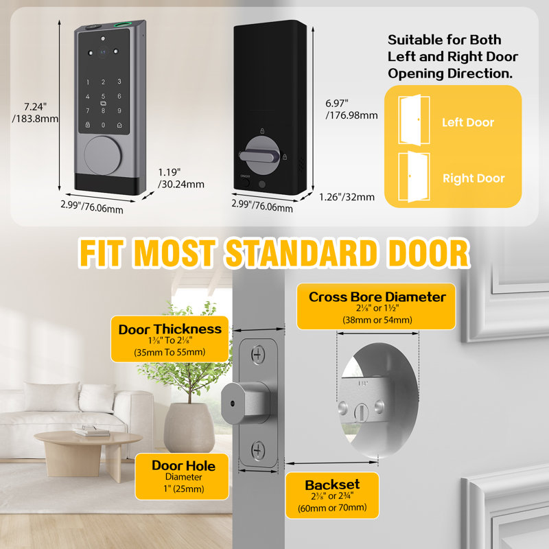 6-in-1 Smart Locks Keyless Touchscreen Deadbolt fingerprint APP Remote Control Electronic Door Locks, Polished Chrome