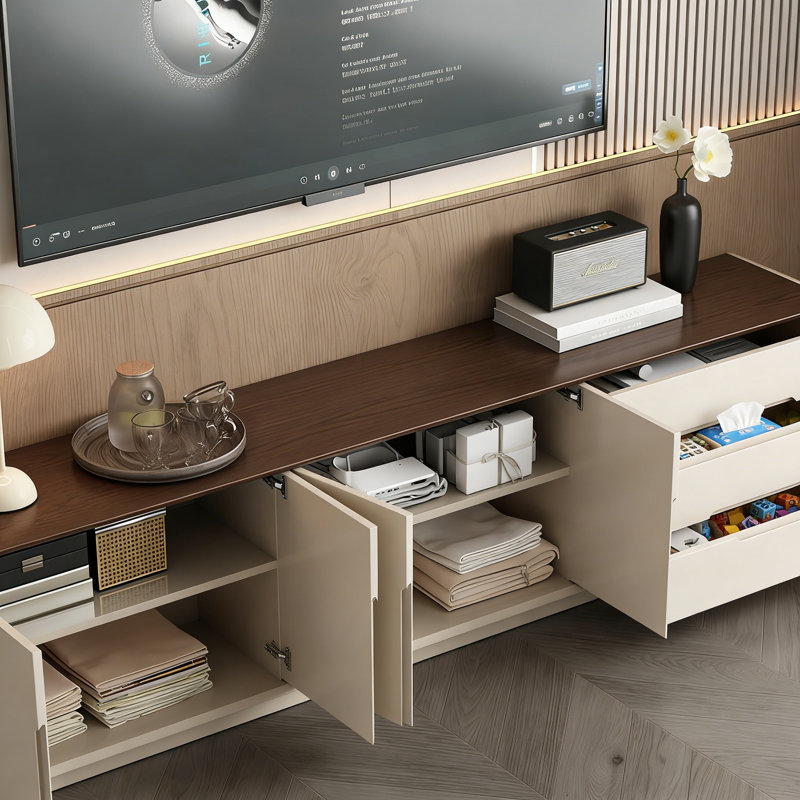 Meuble télé français de style crème français, H 23,62 po x L 86,61 po x l 15,75 po