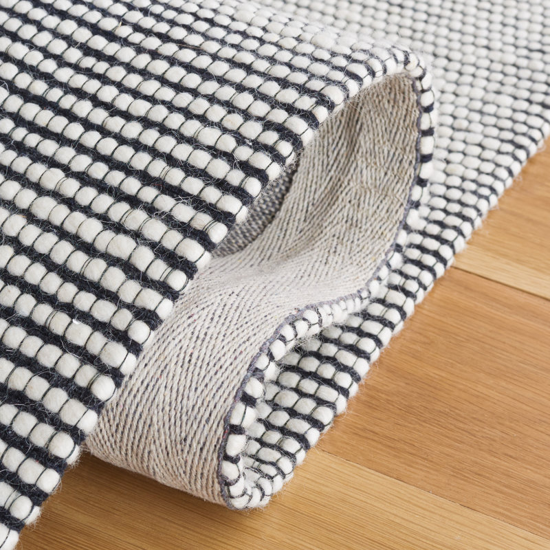 Tapis géométrique noir / ivoire en laine tissé à la main Vermont, Rectangle 8 pi x 10 pi