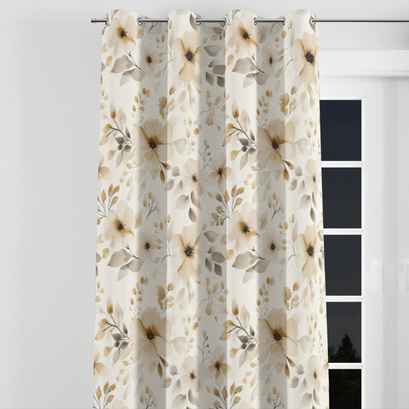 French Country Curtain panels - Beige Braddox Grommet Curtain - 1 Panel, 52" W x 84" L, Silver Grommets