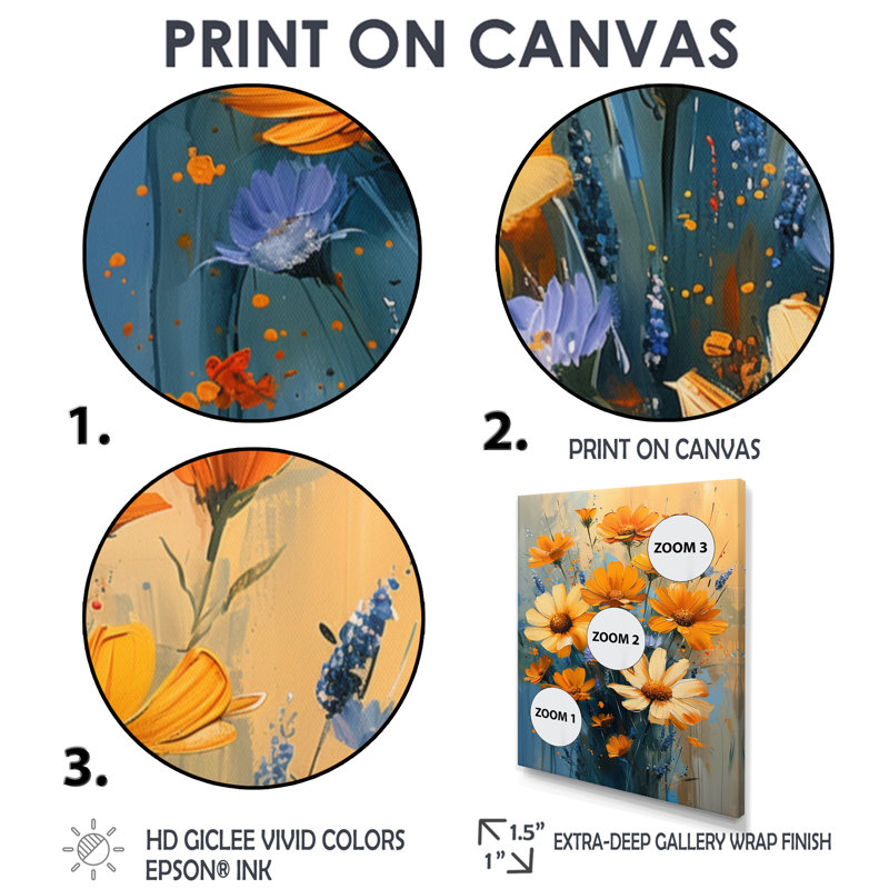  «Yellow Blue Radiant Bloom Cornflowers In Farm III - Cornflowers», art mural, Toile tendue, H 20 po x l 12 po