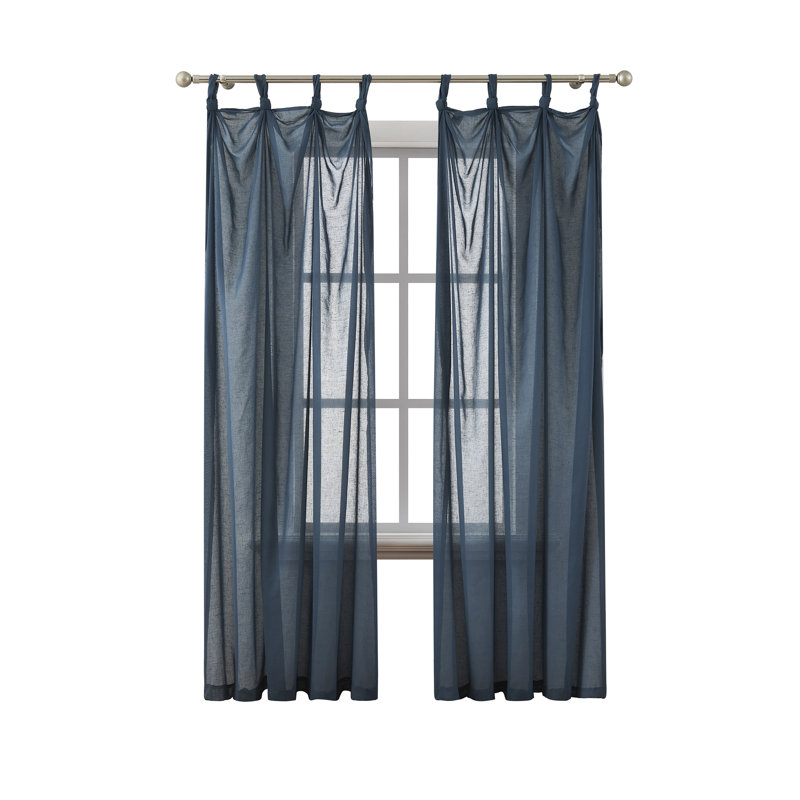 White Sheer Polyester Tab Top Window Curtain Panel, 87" Length