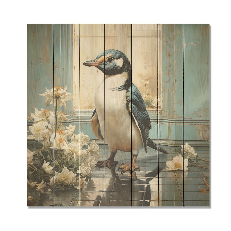 Défilé de pingouins blancs sur fond blanc, H 25 po x l 25 po