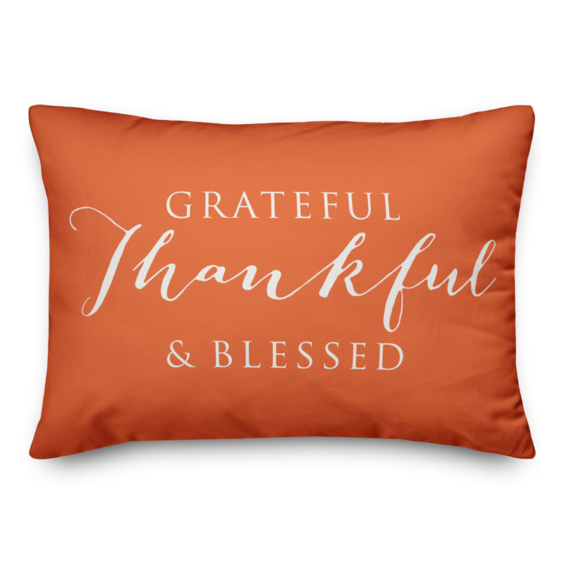 Grateful Thankful Blessed Outdoor Rectangular Pillow Cover & Insert, Orange