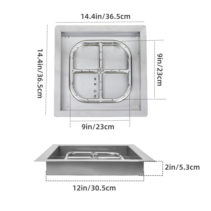 Ensemble de brûleur de foyer d'extérieur 12 po x 12 po