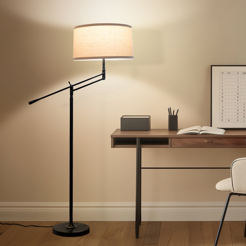 Ava 61 in. Mid-Century Modern Height Adjustable LED Floor Lamp with Fabric Drum Shade