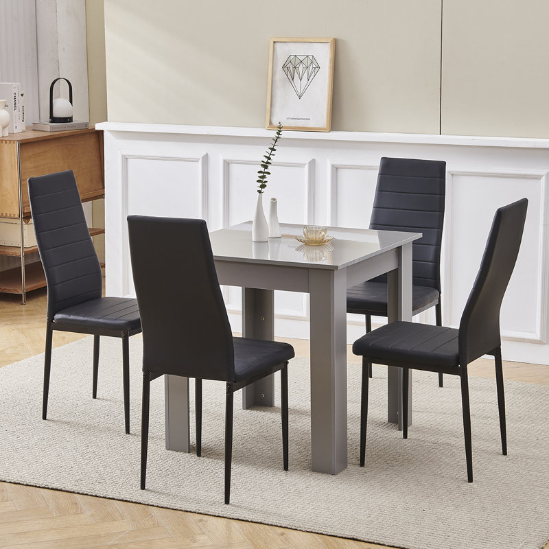 Dining Set, Black Leather Line Chairs#4