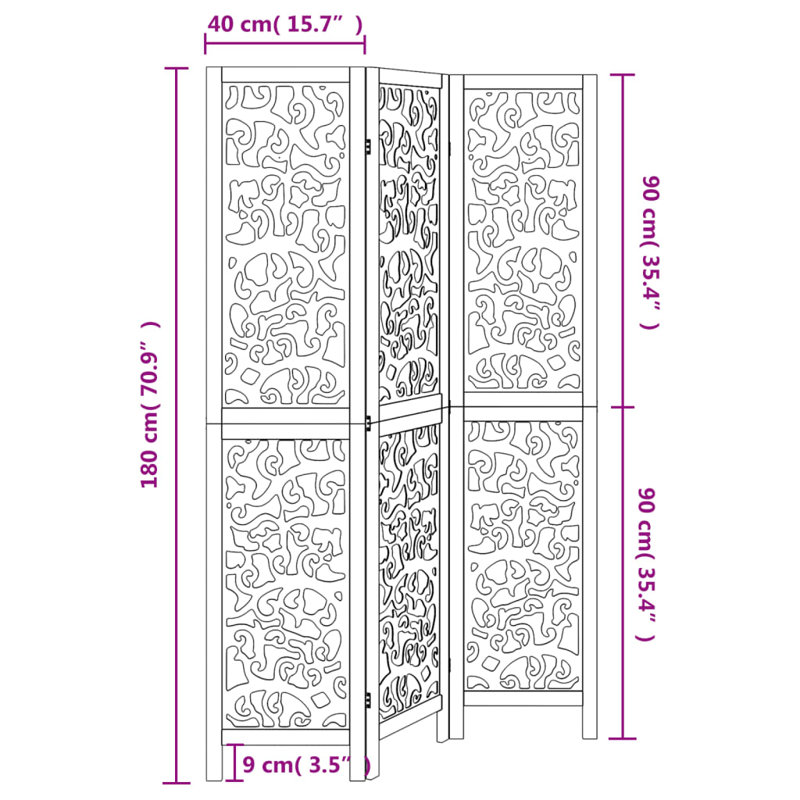 Folding Room Divider, 3, 180cm H x 110cm W x 1.6cm D, White