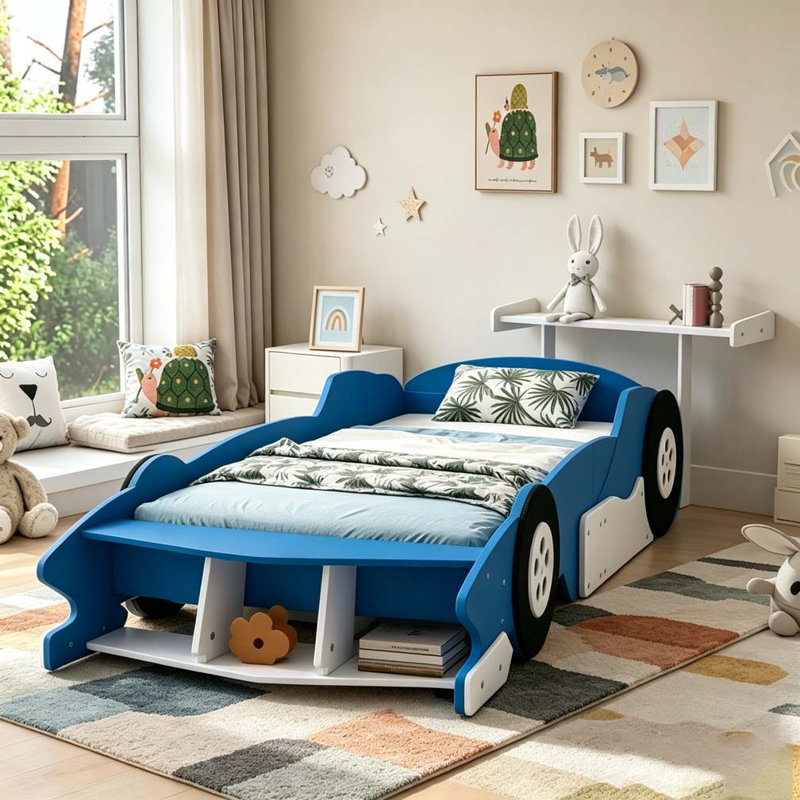 Lit plateforme avec roulettes Race, Bleu, Lit simple