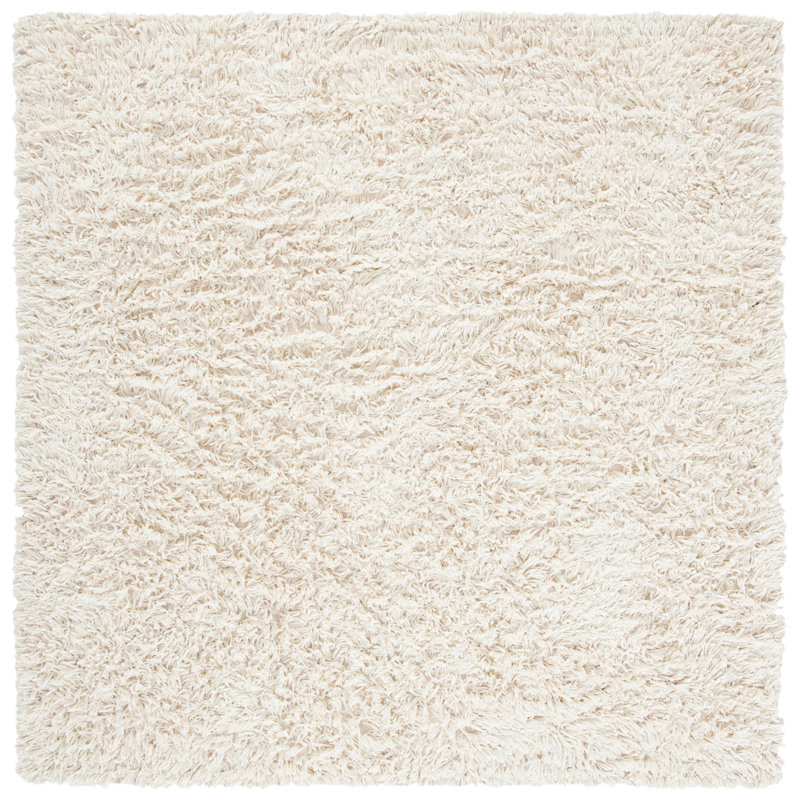 Tapis en laine ivoire tissé à la main Delane, Carré 6 pi