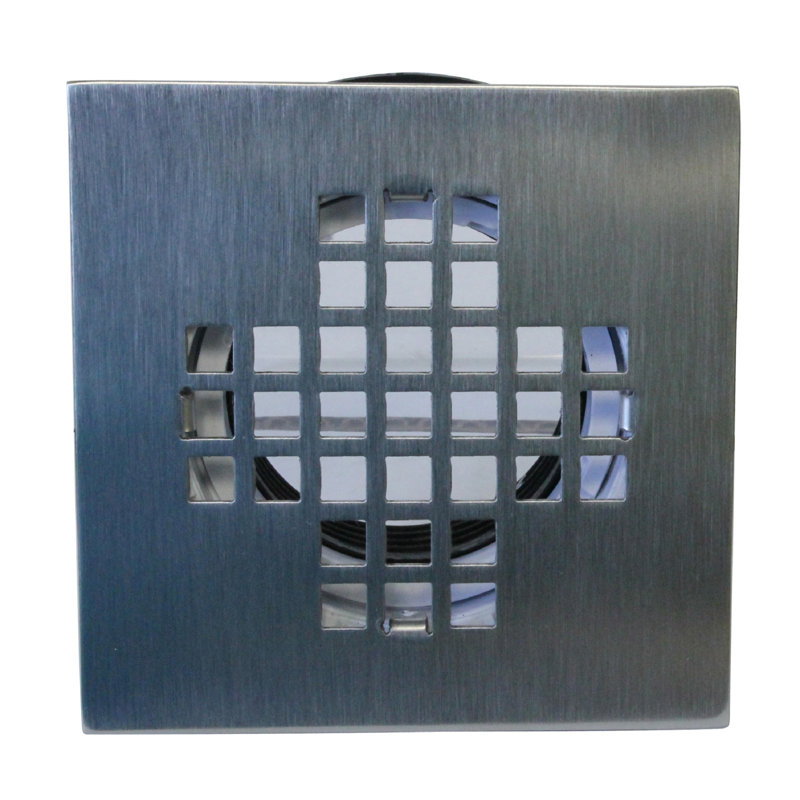 4-1/4" Square Shower Drain Cover with 2" SCH 40 PVC Drain Pipe, Satin Nickel