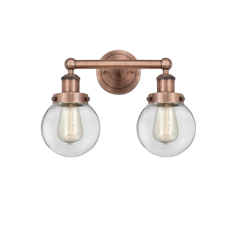 Éclairage pour meuble-lavabo à 2 lumières à intensité variable Alfonsa, Transparent, Cuivre antique