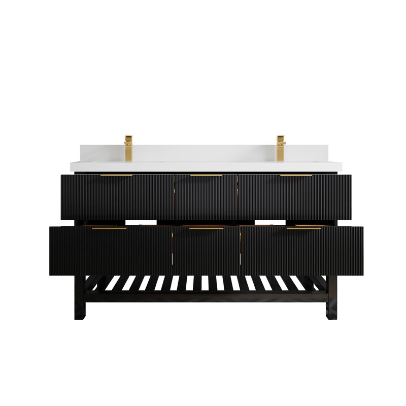 Meuble-lavabo double 60 po avec comptoir en quartz 60 po