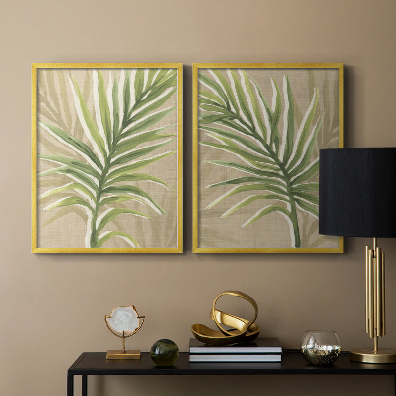 Burlap Palm Frond I-Premium Framed Print -Ready to Hang - No Nails Required - No Nails Required, 29" H x 46" W, Gold