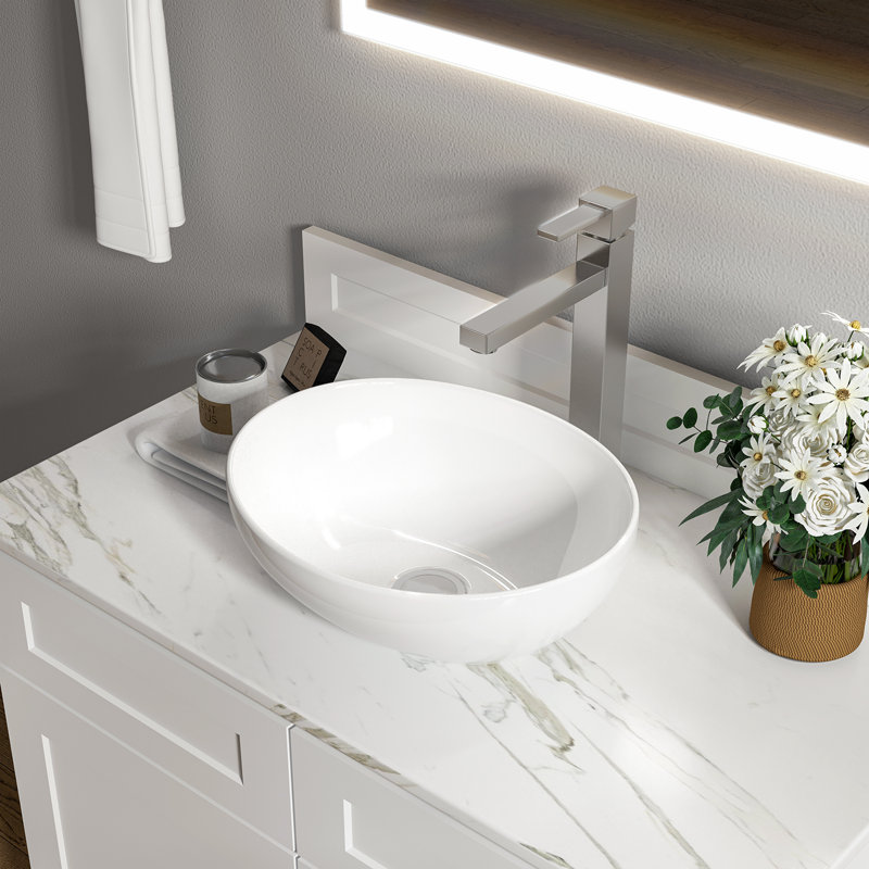 Sinber 16'' White Oval Ceramic Bathroom Vessel Sink