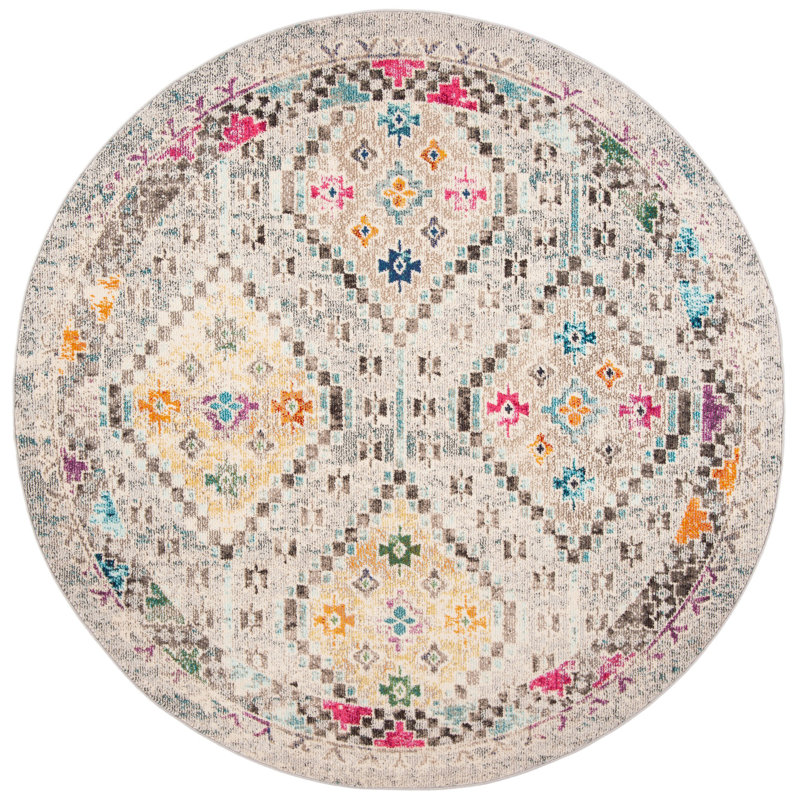 Tapis gris / jaune / bleu Felty Southwestern, Rond 5 pi