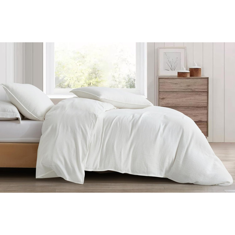 Breeze Cotton Gauze Duvet Cover Set, King Duvet Cover + 2 King Shams, White