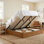 Structure de lit plateforme en bois avec rangement relevable, très grand, brun rustique