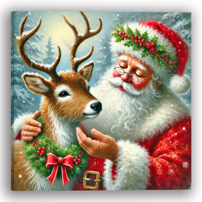 «Santa's Festive Friendship», reproduction d'art sur toile tendue