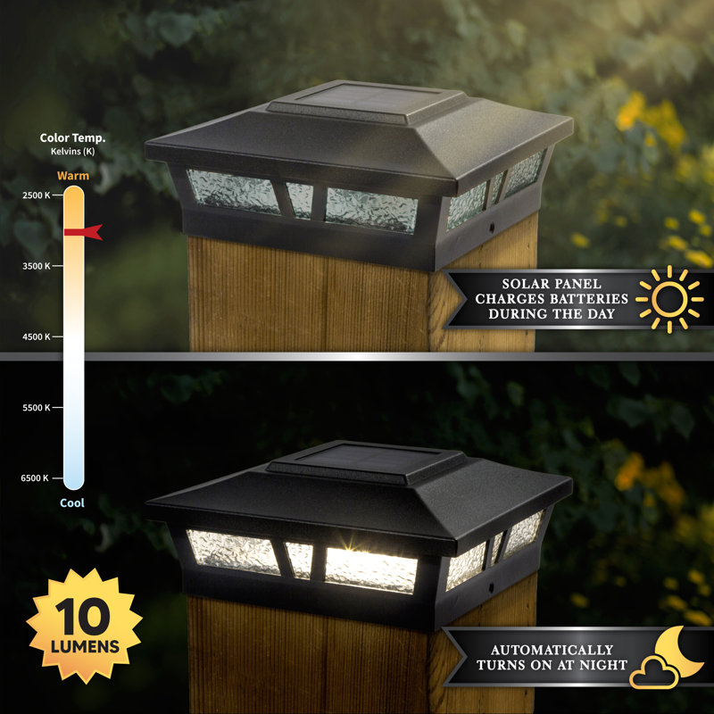 Black Aluminum Solar LED Post Cap with Decorative Glass Lens