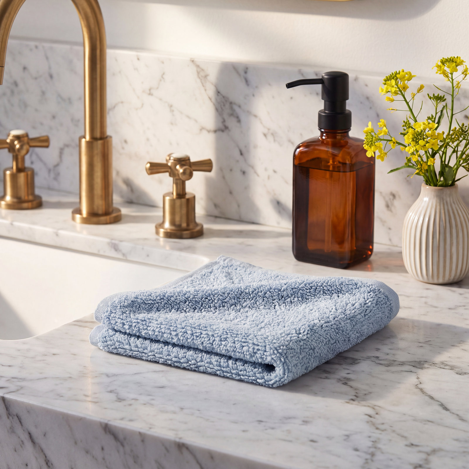 Air Weight Organic Cotton Washcloth, Stone Blue