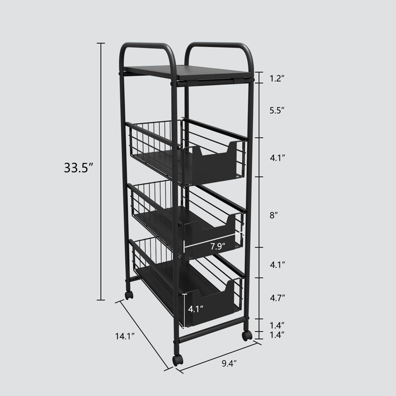 Chariot utilitaire roulant à 4 niveaux avec roues