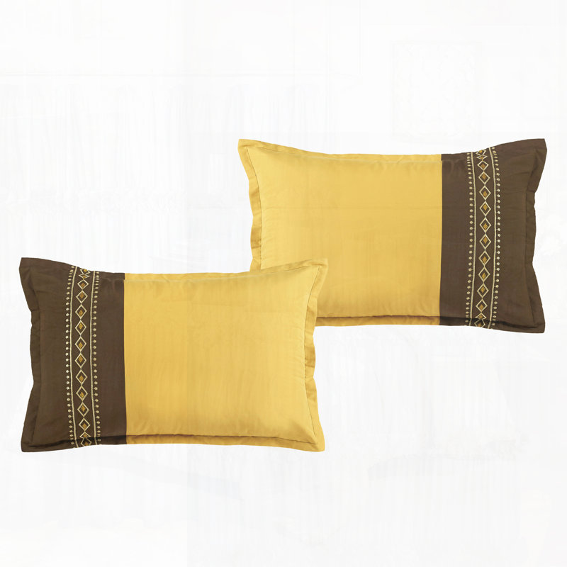 Ensemble d'édredon en microfibre de polyester brodé brun et jaune 7 pièces, collection de literie douce et durable