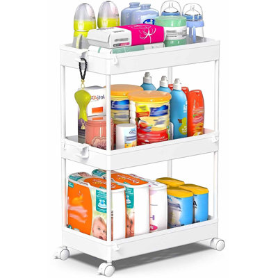 3 Tier Rolling Cart, Bathroom Cart Organizer with Wheels, White | Mobile Storage Cart for Laundry Room Organization,Kitchen,Office,Bathroom, Utility Cart
