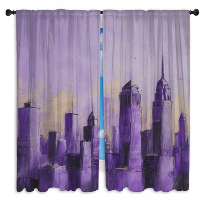 Rideaux de fenêtre mauve Cityscape mauve et obscurcissant - 2 panneaux