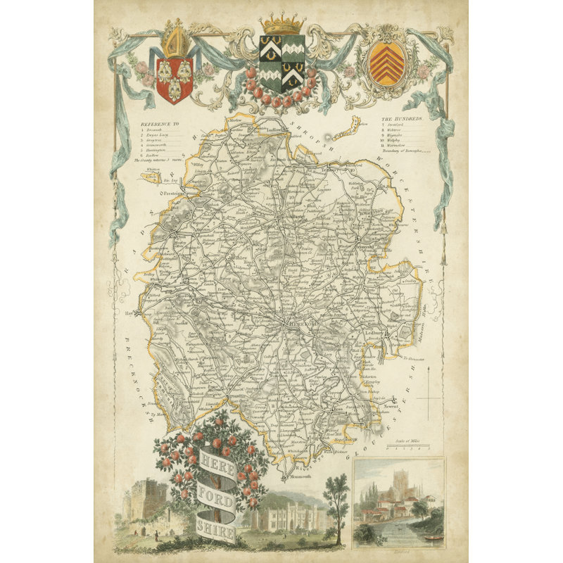 Map Of Herefordshire - Wrapped Canvas Print, 76cm H x 51cm W x 3.8cm D