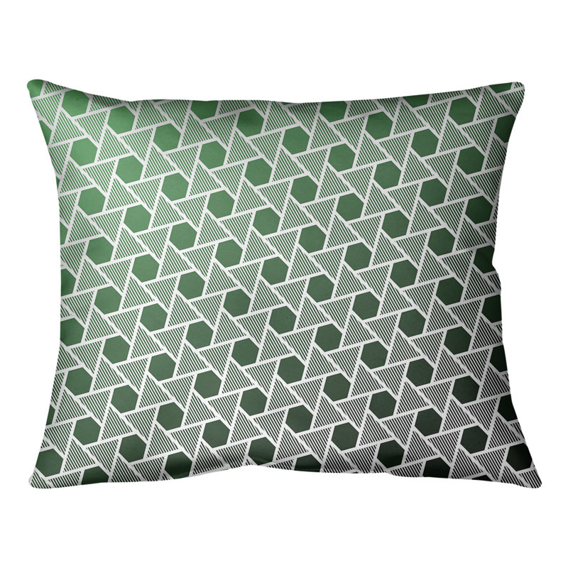 Coussin Hexagons and Triangles, 10 po x 14 po, Duvet synthétique, Noir / Vert