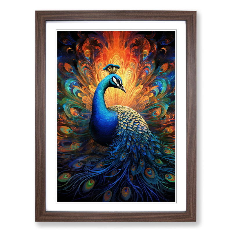 Peacock Futurism No.2 - Single Picture Frame Print on Wood, 64cm H x 46cm W x 2" D, Walnut Framed